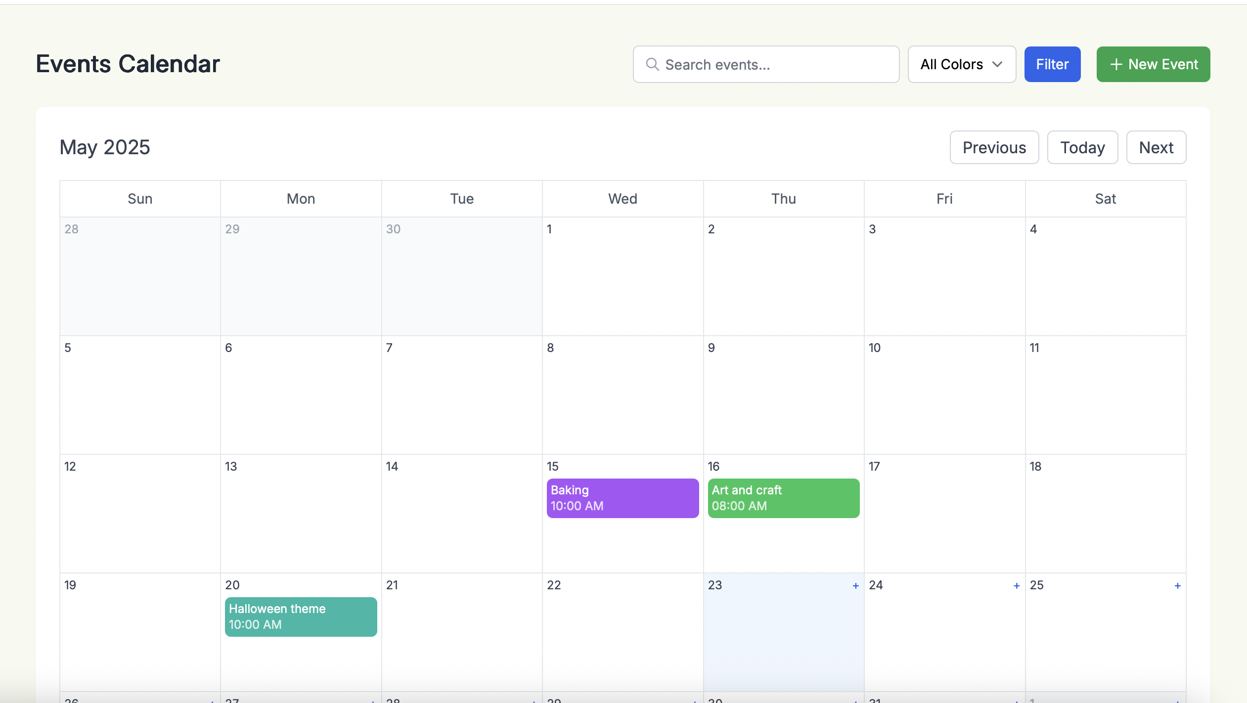 Event Setup Interface