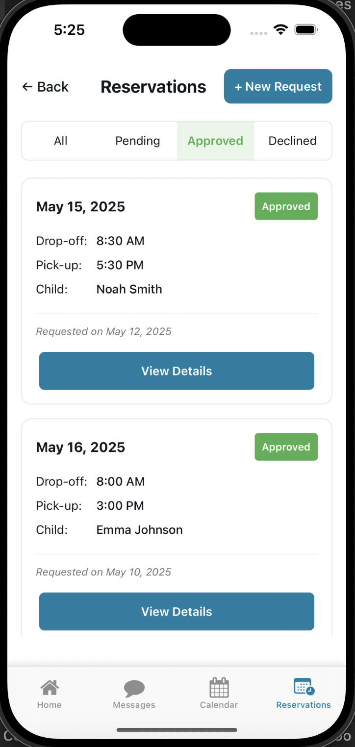 Mobile App Reservations Screen